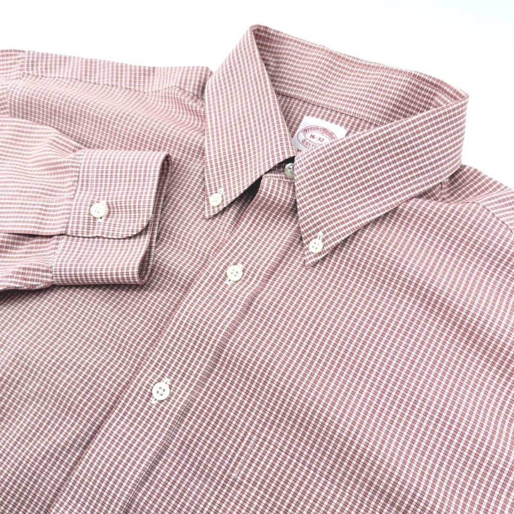Brooks Brothers Button Down Shirt Mens 16-32 Red Madison Non-Iron Check